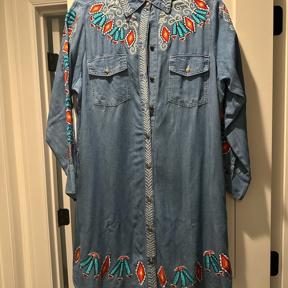 Pinto Ranch Embroidered Tencel Denim Shirt Dress